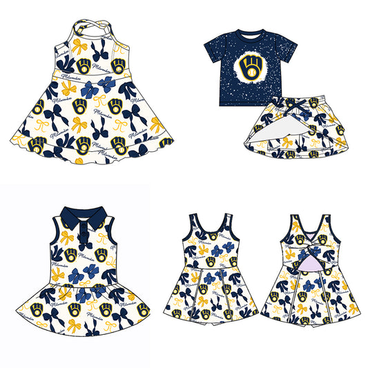 (Custom Design Preorder MOQ 5 Each Color) Team's MILWAUKEE Bows Print Girls Summer Clothes Sisters Matching Wear