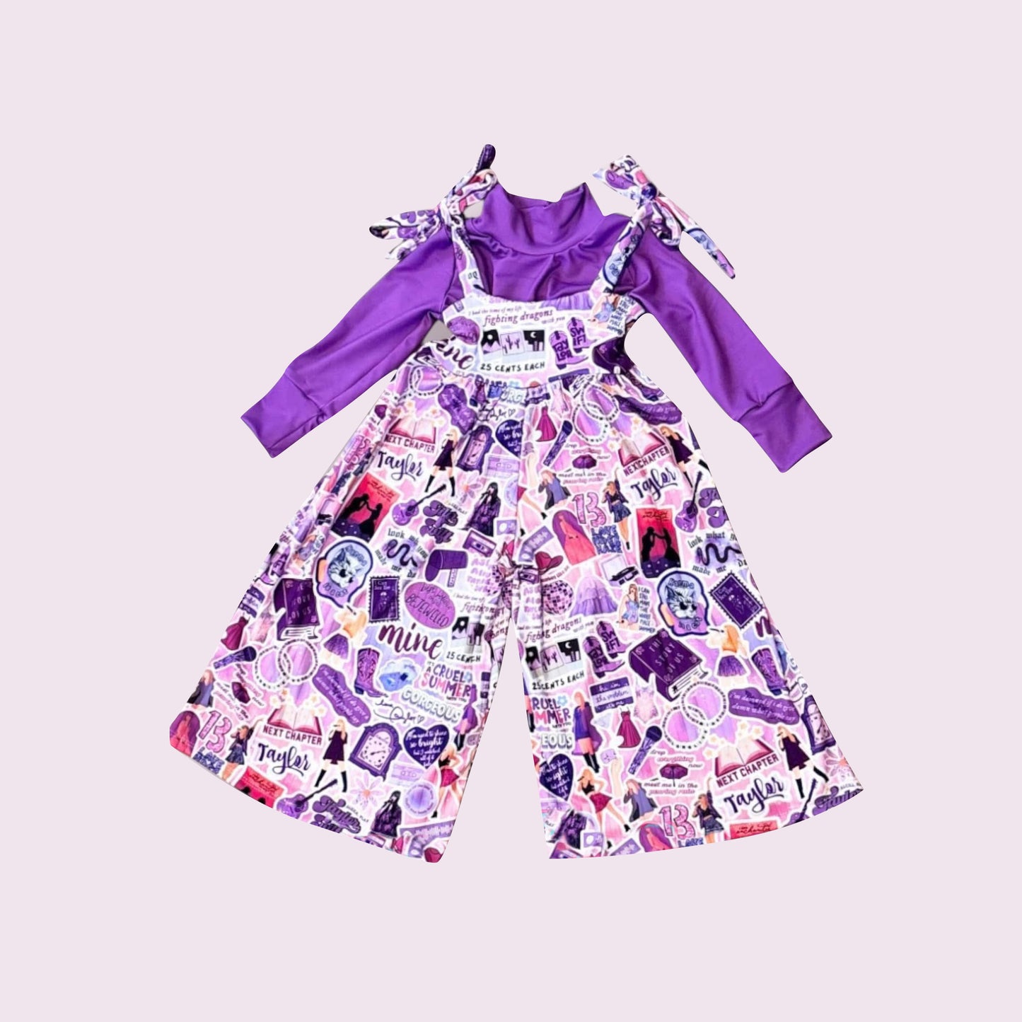 (Custom Design Preorder MOQ 5) Purple Top Singer Swiftie Jumpsuits Girls Clothes Set