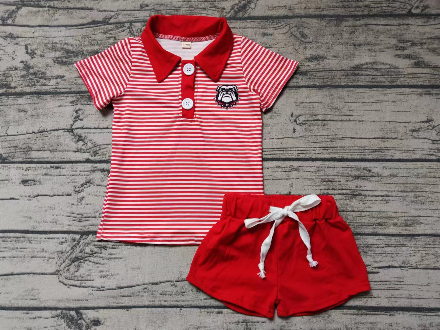 (Custom Design Preorder MOQ 5) Team's Dog GEORGIA Print Polo Top Red Shorts Boys Summer Clothes Set