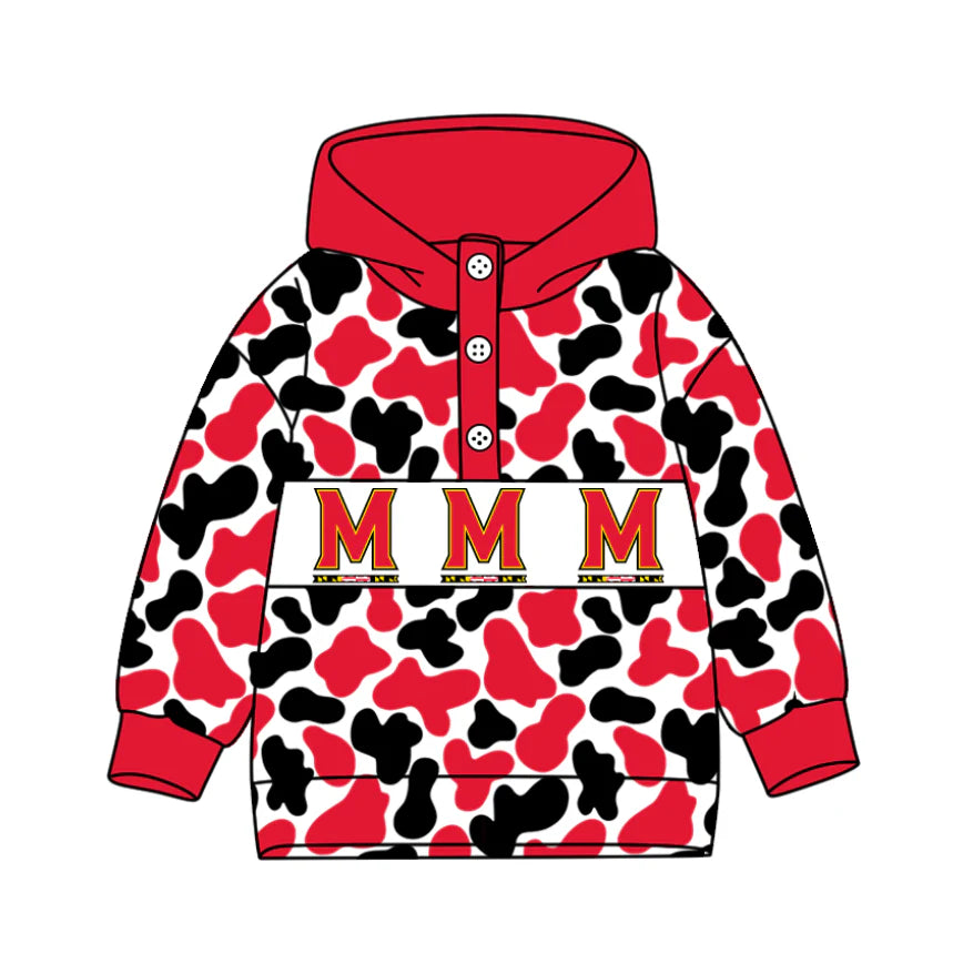 (Custom Design Preorder MOQ 5) Team's Maryland Terrapins Camo Print Kids Long Sleeve Buttons Hoodie Top