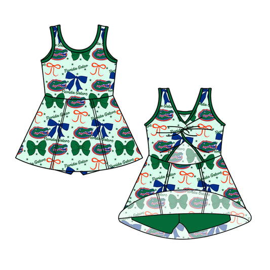(Custom Design Preorder MOQ 5) Team's Florida Bows Print Backless Top Shorts Skirts Girls Summer Yoga Dress