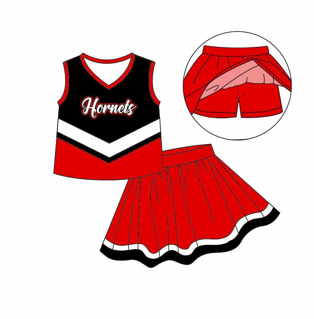 (Custom Design Preorder MOQ 5)  Girls Black Football Team's Hornets Skirts With The Shorts Clothes Sets