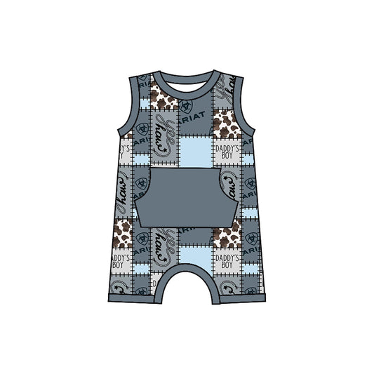 (Custom Design Preorder MOQ 5)  Daddy's Boy Print Baby Boys Summer Romper