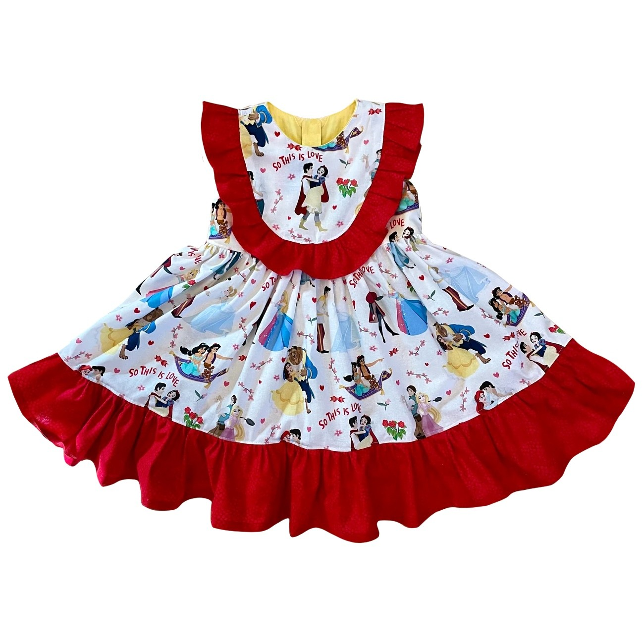 (Custom Design Preorder MOQ 5 ) Cartoon Princess Print Girls Knee Length Dress