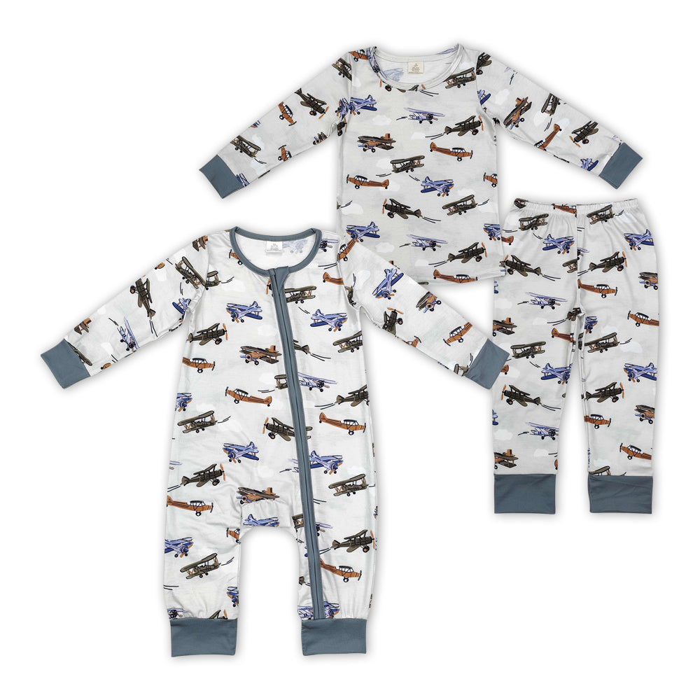 Plane Print Brothers Fall Bamboo Matching Pajamas Clothes