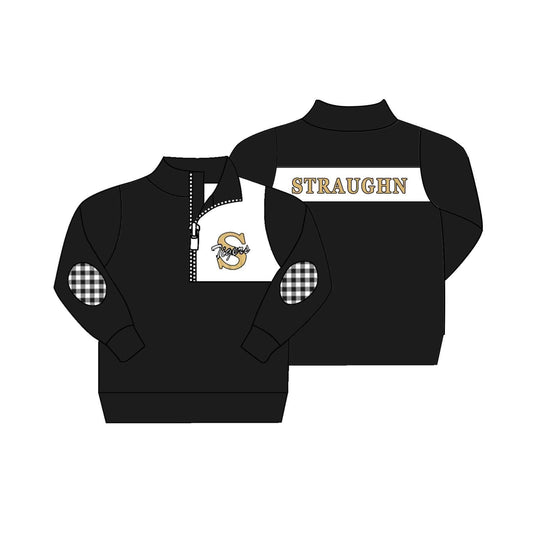 (Custom Design Preorder MOQ 5) STRAUGHN Black Print Boys Long Sleeve Zipper Top