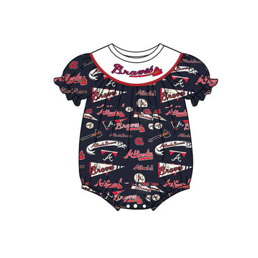 (Custom Design Preorder MOQ 5) Team's Atlanta Braves Print Baby Girls Bubble Romper