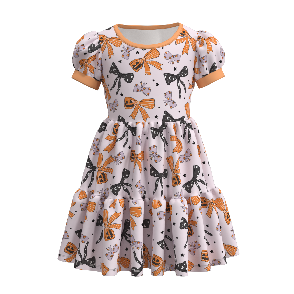 (Custom Design Preorder MOQ 5) Candy Bows Print Girls Knee Length Halloween Dress