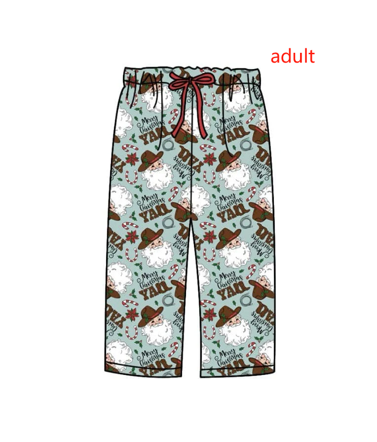 (Custom Design Preorder MOQ 5) Santa Cowboy Holly Print Adult Christmas Pajamas Pants