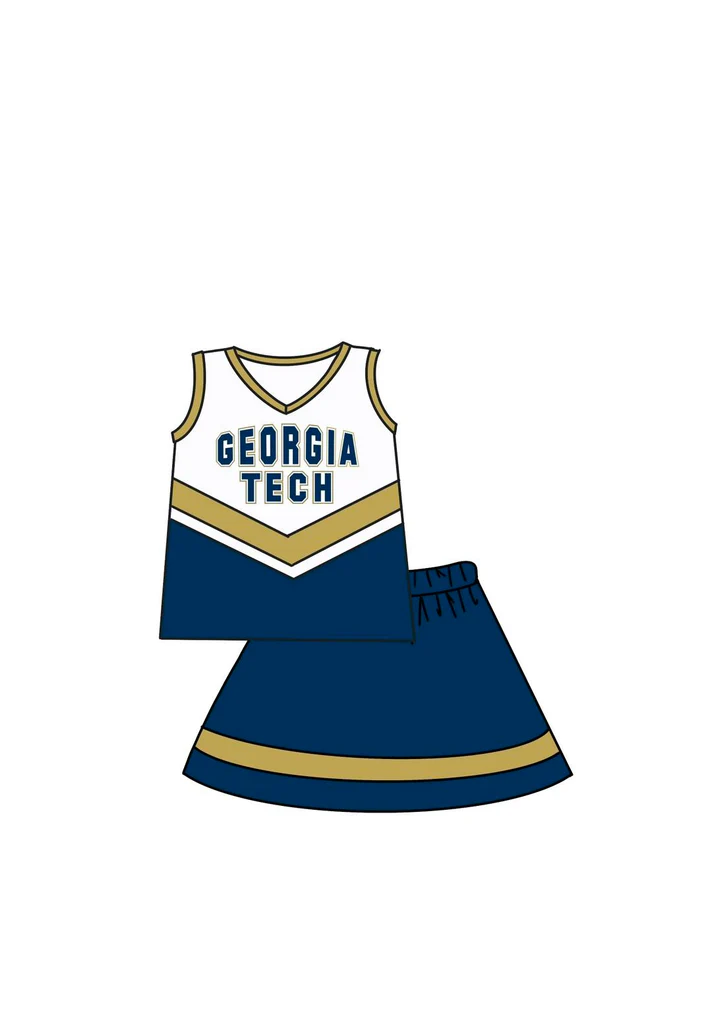 (Custom Design Preorder MOQ 5) Team's GEORGIA TECH Print Shorts Skirts Girls Summer Clothes Set