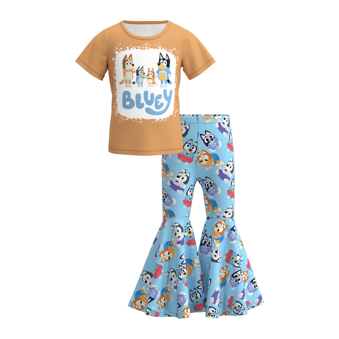 (Custom Design Preorder MOQ 5)  Cartoon Dog Bell Pants Girls Clothes Set