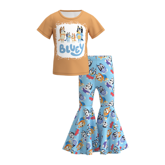 (Custom Design Preorder MOQ 5)  Cartoon Dog Bell Pants Girls Clothes Set