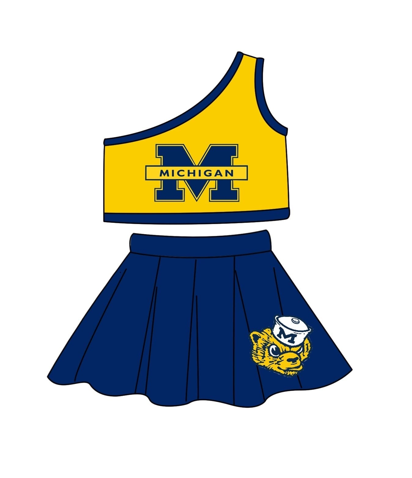 (Custom Design Preorder MOQ 5)  Team's MICHIGAN Print Girls Skirts Clothes Set