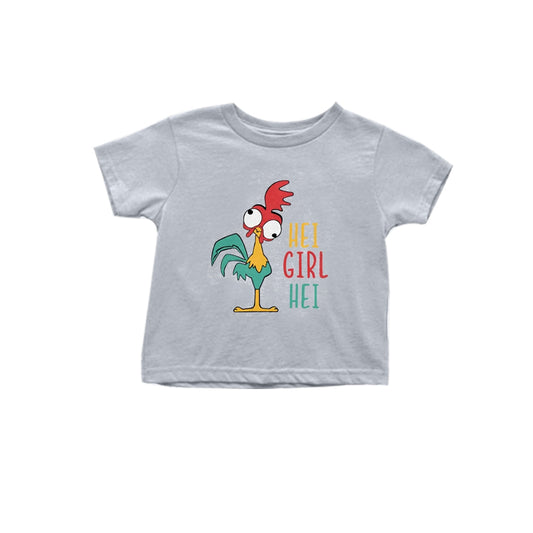 11.19(Custom Design Preorder MOQ 5)Cartoon Chicken Grey Print Girls Summer Tee Shirts Top
