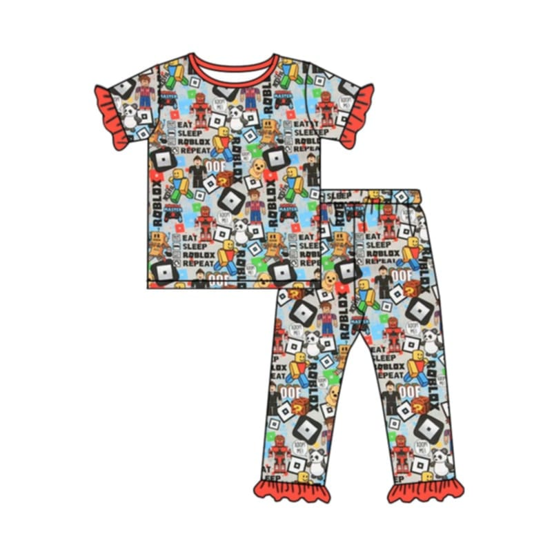 (Custom Design Preorder MOQ 5) Games Minecraf* Print Girls Pajamas Clothes Set