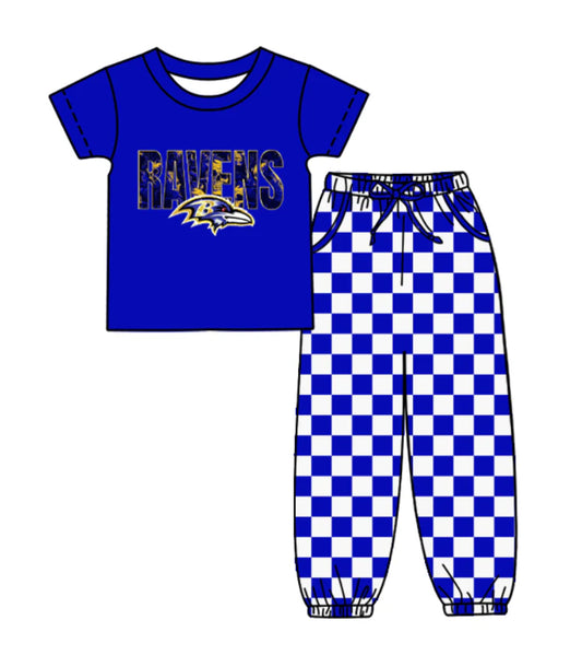 (Custom Design Preorder MOQ 5) Team's RAVENS Top Plaid Joggers Kids Clothes Set