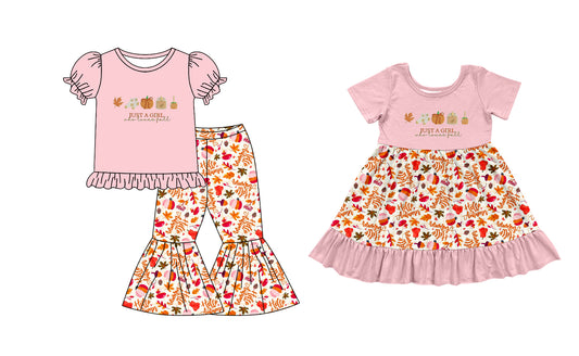 5.23(Custom Design Preorder MOQ 5 Each Design) Pumpkin Hello Autumn Print Girls Fall Matching Clothes Sisters Wear