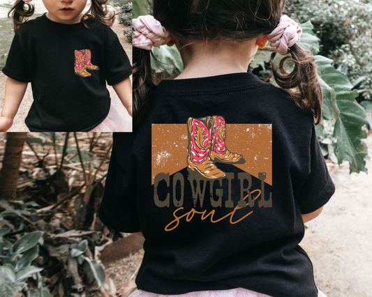 (Custom Design Preorder MOQ 5) Cowgirl Boots Print Girls Western Summer Tee Shirts Top