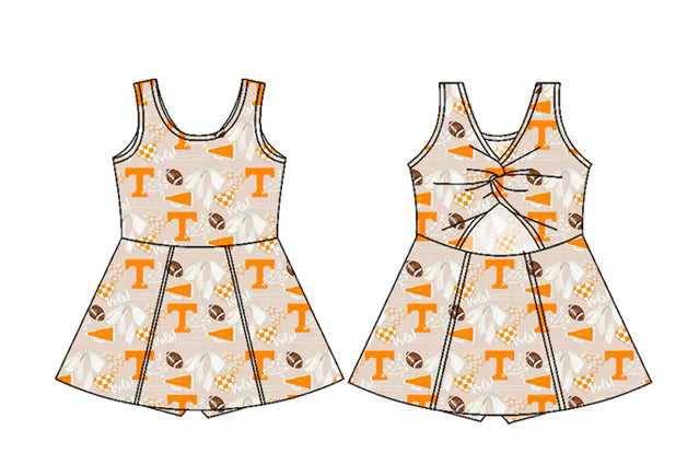 (Custom Design Preorder MOQ 5 ) Team's TENNESSEE Orange Print Backless Top Shorts Skirts Girls Summer Yoga Dress