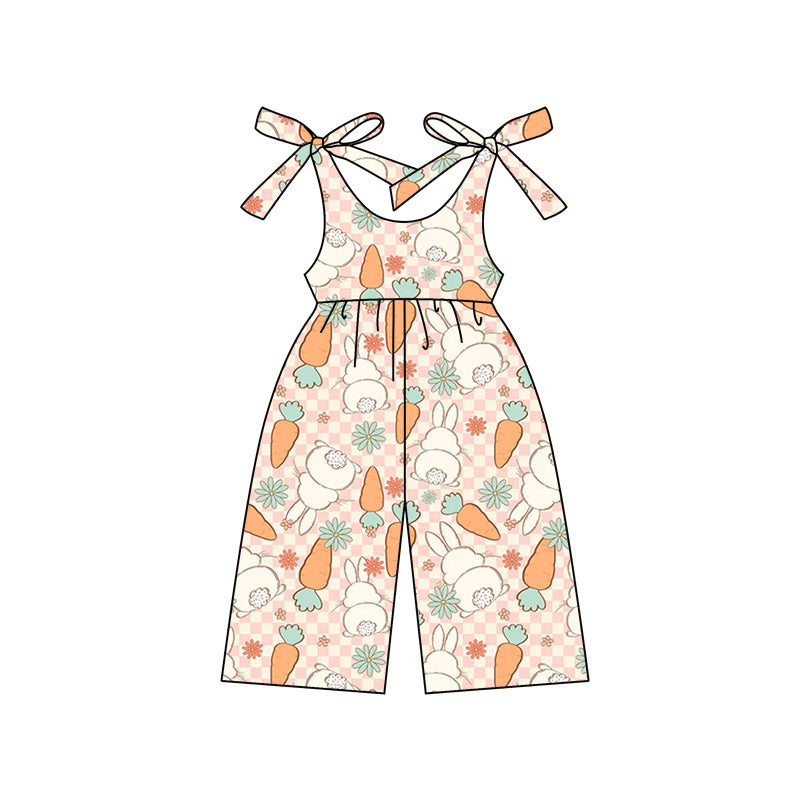 (Custom Design MOQ 5) Bunny Carrot Print Girls Easter Jumpsuits