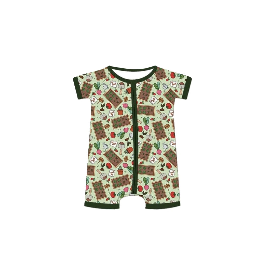 (Custom Design Preorder MOQ 5) Farm Print Baby Summer Zipper Sleeper Romper