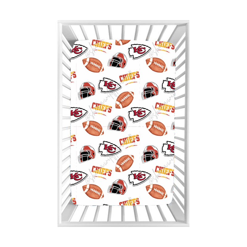 (Custom Design Preorder MOQ 5) Team's KC White Print Baby Bed Sheets