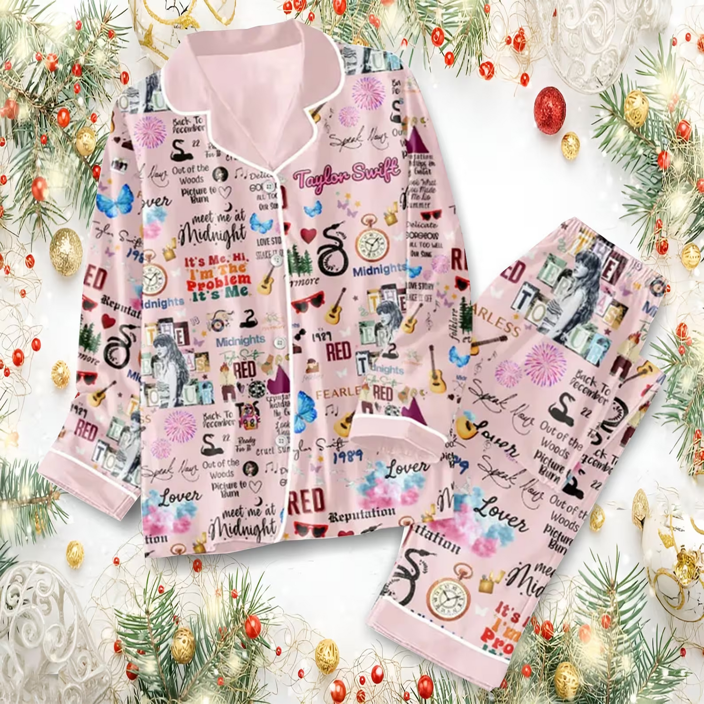 (Custom Design MOQ 5) Pink Singer Print Adult Pajamas Woman Clothes Set