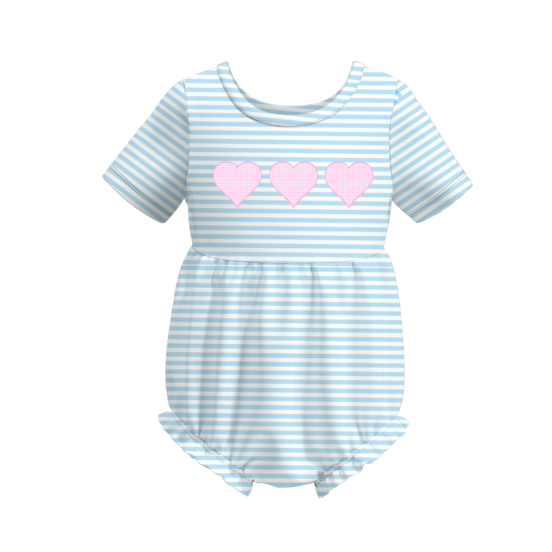 (Custom Design Preorder MOQ 5) Pink Heart Blue Stripes Print Baby Girls Romper