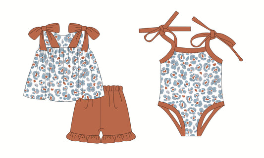 2.24(Custom Design Preorder MOQ 5 Each Design) Brown Leopard Print Girls Summer Matching Clothes Sisters Wear