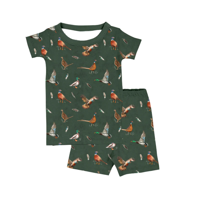 (Custom Design Preorder MOQ 5)  Wild Duck Print Boys Summer Pajamas Clothes Set