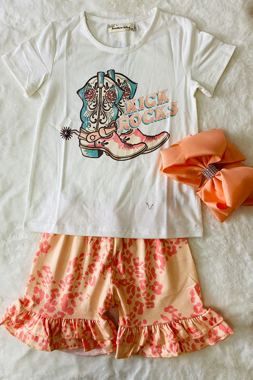 (Custom Design Preorder MOQ 5) Boots Top Pink Leopard Shorts Girls Summer Clothes Set