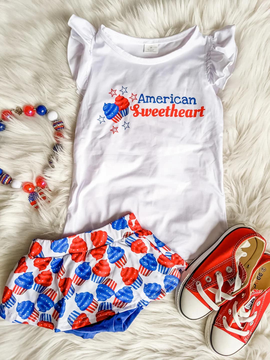 (Custom Design Preorder MOQ 5) American Sweetheart Baby Girls 4th of July Bummie Set