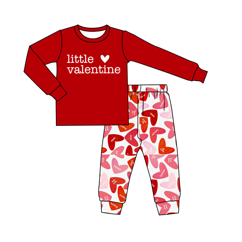 (Custom Design MOQ 5)Little Valentine Heart Kids Pajamas Clothes Set