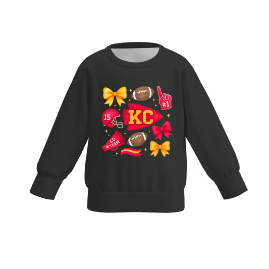 (Custom Design Preorder MOQ 5 ) Team's Chiefs KC Bows Black Print Girls Long Sleeve Tee Shirts Top
