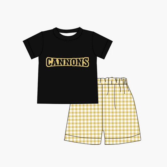 (Custom Design Preorder MOQ 5) Team's CANNONS Top Plaid Shorts Boys Summer Clothes Set