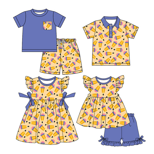 12.23 (Custom Design Preorder MOQ 5 Each Design) Pen Print Kids Back to School Matching Clothes Sibling Wear