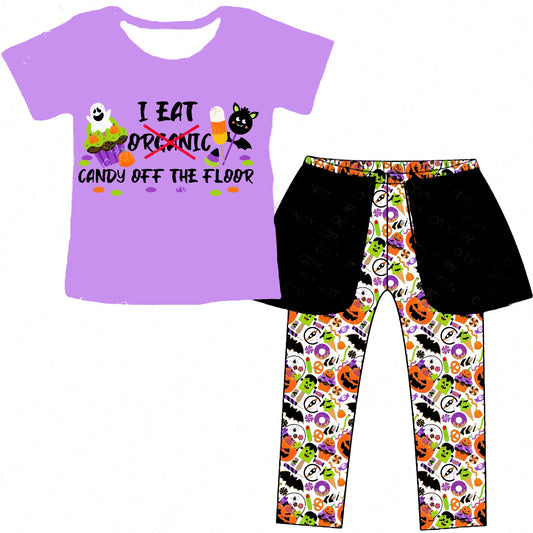 (Custom Design Preorder MOQ 5) Candy Print Girls Halloween Clothes Set