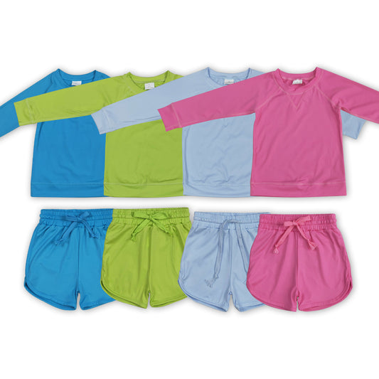 4 Colors Long Sleeve Top Shorts Girls Yoga Outfits Sisters Wear