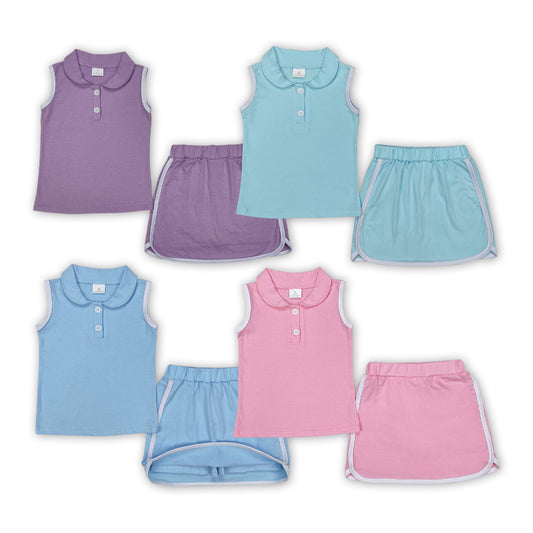 4 Solid Colors Sleeveless Polo Top Skirts Shorts Girls Summer Sports Clothes Set Sisters Wear