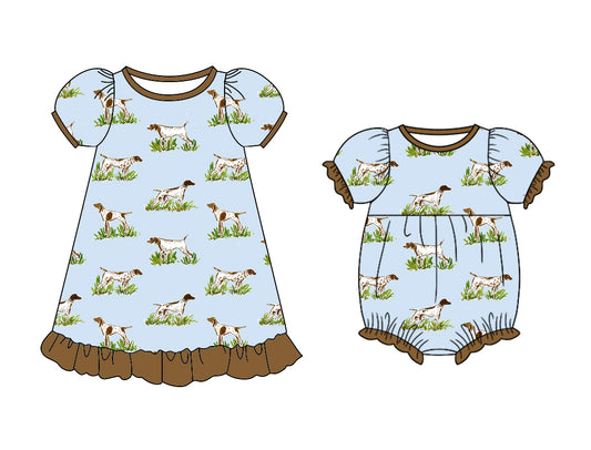 11.11(Custom Design Preorder MOQ 5 Each Design) Dog Print Girls Summer Matching Clothes Set Sisters Wear
