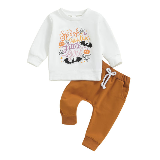 (Custom Design Preorder MOQ 5) Spook Pumpkin Top Brown Pants Boys Halloween Clothes Set