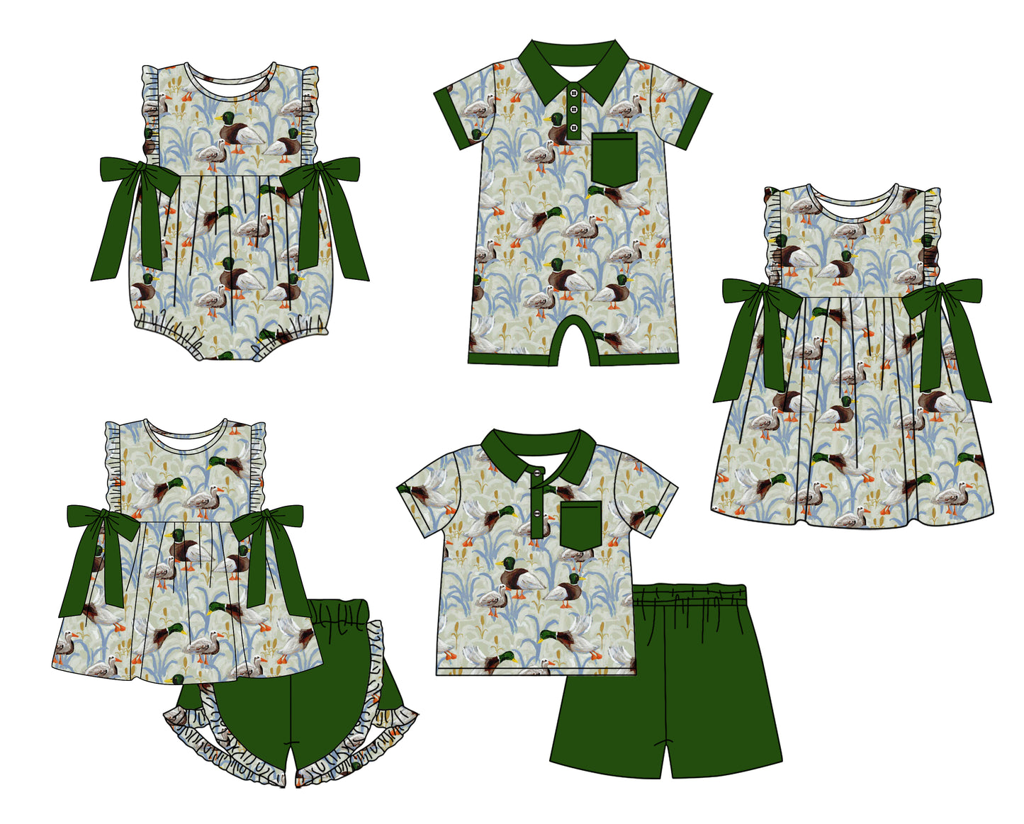 11.28(Custom Design Preorder MOQ 5 Each Design) Duck Print Kids Summer Matching Clothes Sibling Wear