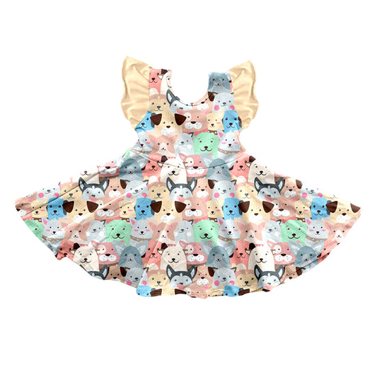 12.13(Custom Design Preorder MOQ 5) Dogs Print Girls Summer Knee Length Dress