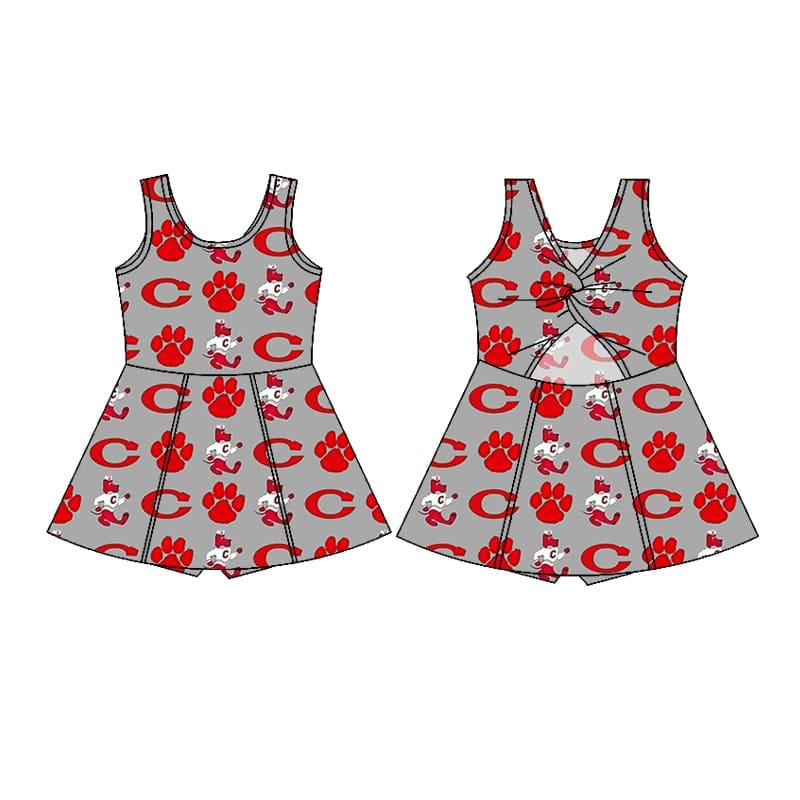 (Custom Design Preorder MOQ 5) Team's Red Paw Print Girls 1 Piece Swimsuits