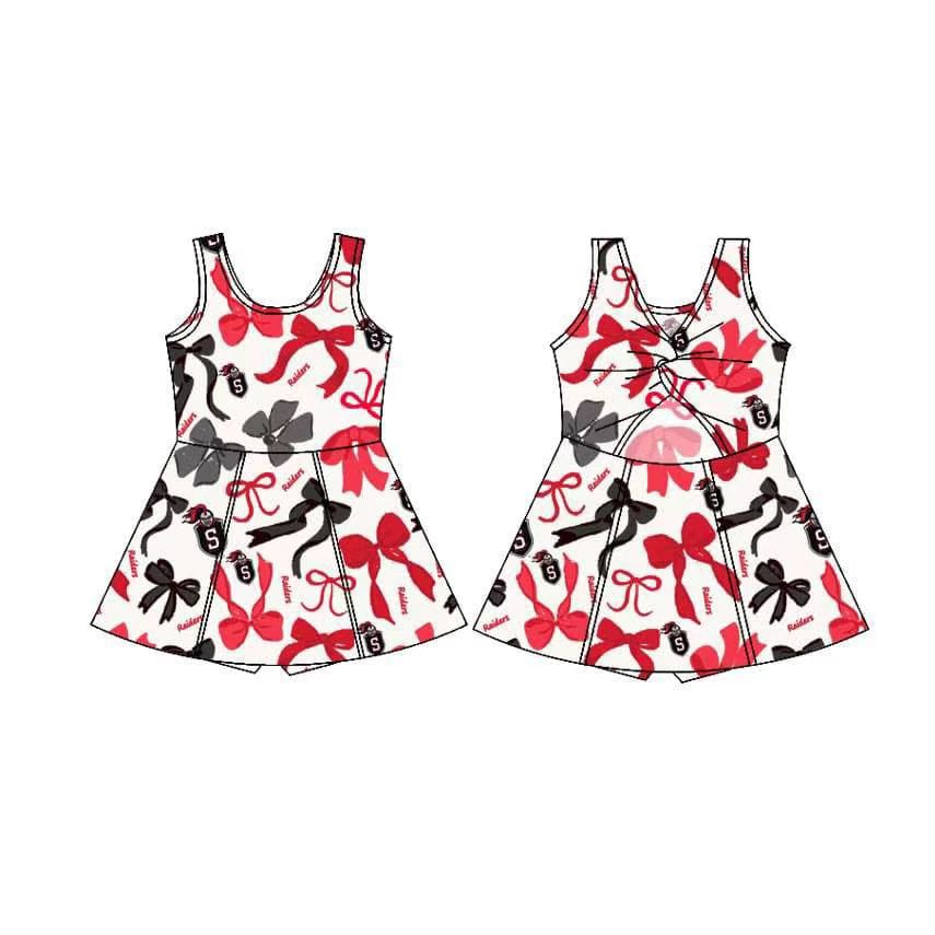(Custom Design Preorder MOQ 5) Team's Raiders Red Black Bows Print Shorts Skirts Girls Summer Yoga Dress
