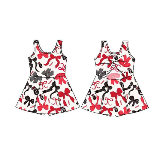 (Custom Design Preorder MOQ 5) Team's Raiders Red Black Bows Print Shorts Skirts Girls Summer Yoga Dress