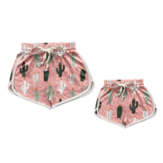 (Pre-order)SS0224 Pink Cactus Print Girls Summer Shorts