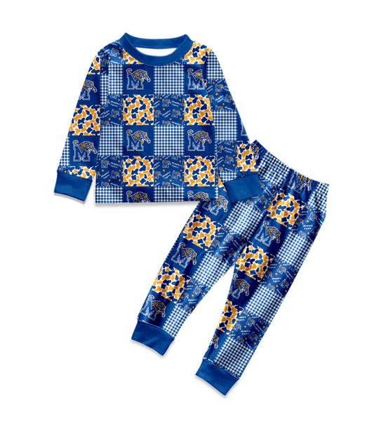 (Custom Design Preorder MOQ 5) Team's Memphis Tigers Plaid Camo Print Kids Pajamas Clothes Set