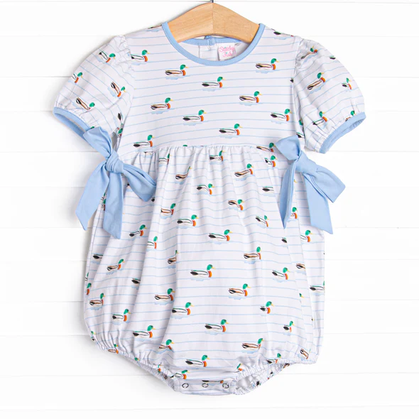 (Custom Design Preorder MOQ 5) Duck Stripes Print Baby Girls Summer Romper