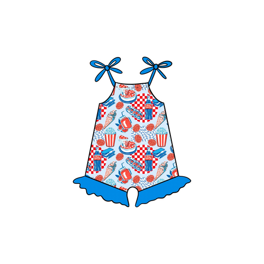 (Custom Design Preorder MOQ 5)  Cake Drink Popsicle Print Baby Girls 4th of July Romper